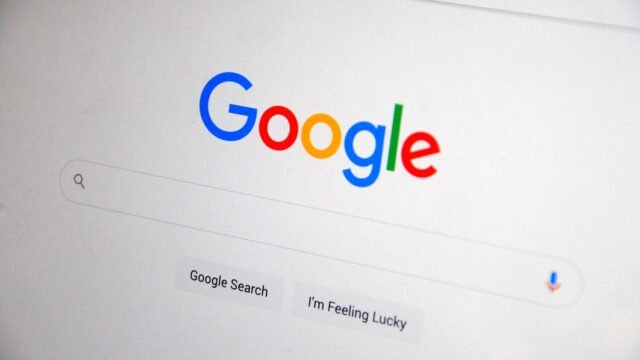 Google search box open on a computer screen in a bright room