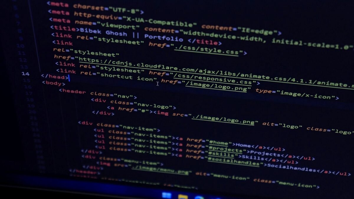 Close-up of website code on a computer screen