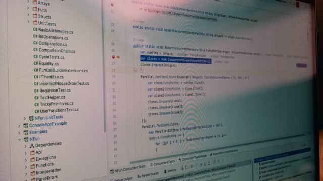 Code editor on a monitor with a file tree open on the left