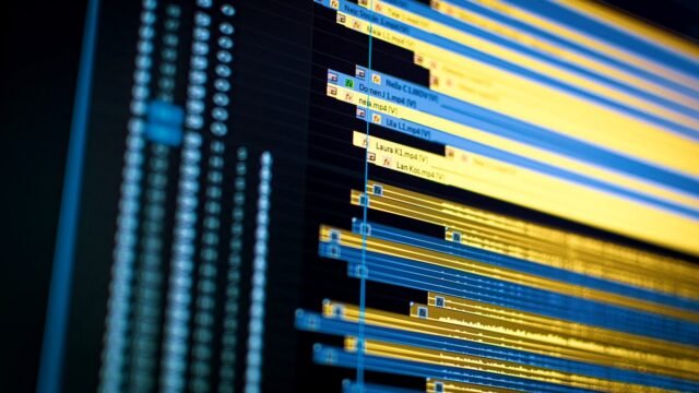 Editing software showing a video cut into clips on a monitor