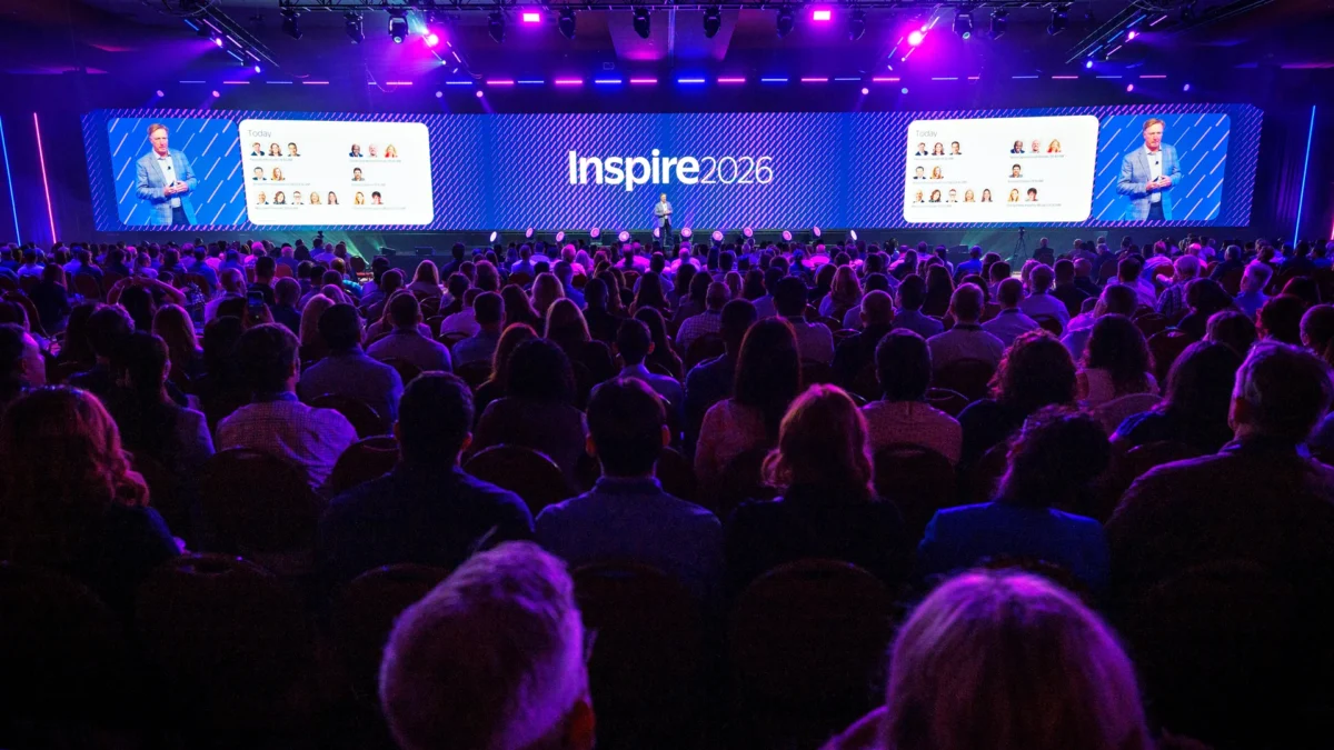 Mark Hardy speaks to suppliers on stage at the Walmart Inspire 2026 conference