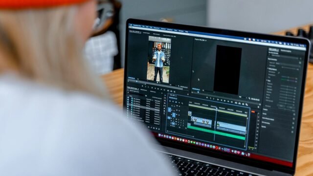 A video editing timeline open on a laptop screen.
