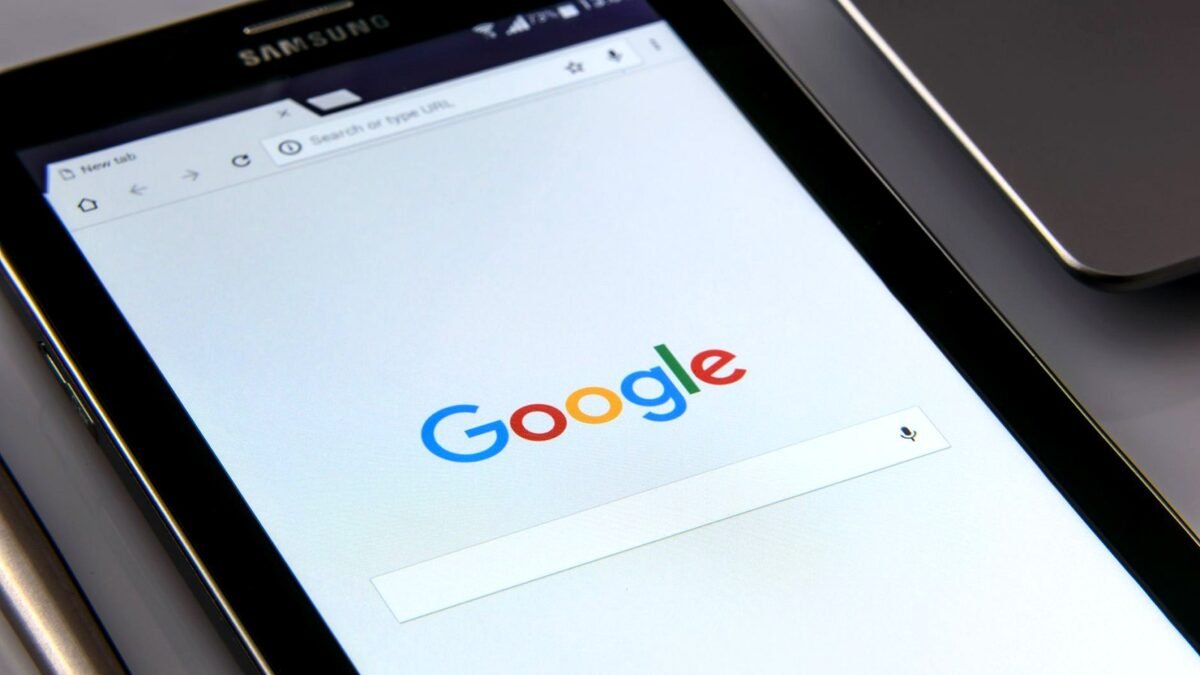 A tablet showing the Google search page
