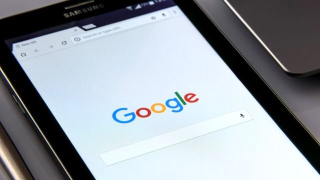 A tablet showing the Google search page