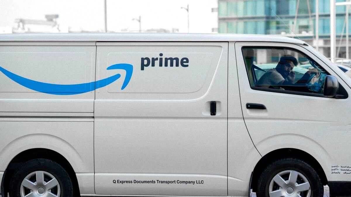 White Amazon Prime delivery van parked on a street