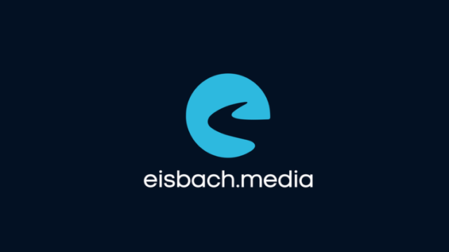 eisbach.media logo in white and light blue on a dark navy background