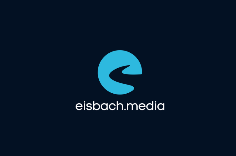 eisbach.media logo in white and light blue on a dark navy background