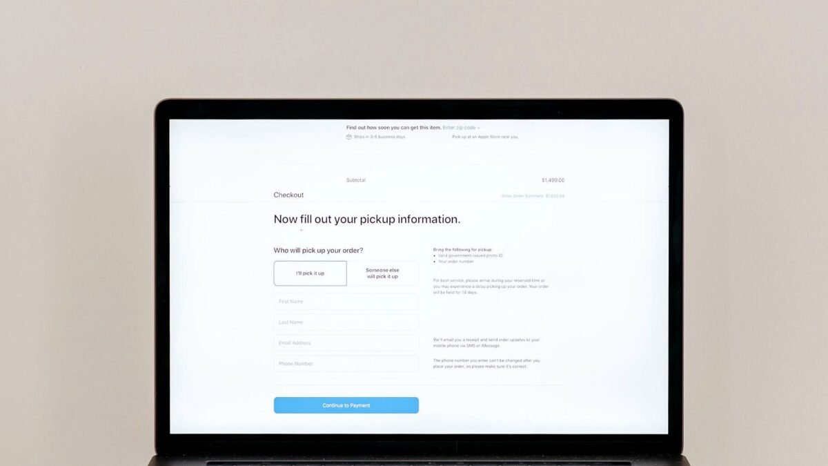 Laptop screen showing an online form waiting to be filled in